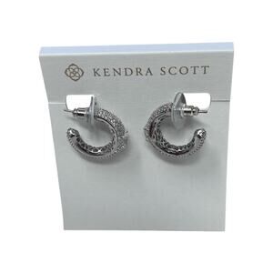 NEW Kendra Scott Bella Hoop Earrings Silver CZ Pavé Rhodium Plated Hoops NWT $98